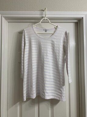 Larsen Gray Women's White and Lilac Purple Striped Shirt, Size Large